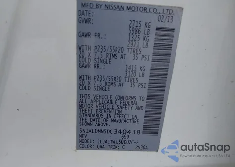 2013 Infiniti Jx35 из США, поврежденный, VIN 5N1AL0MN5DC340438